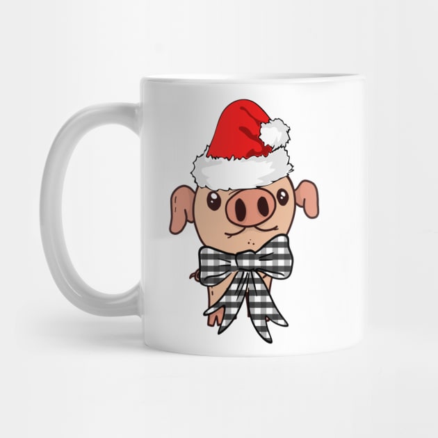 Christmas Teacup Pig Mini Piglet in Santa Hat with Buffalo Plaid Bow by gillys